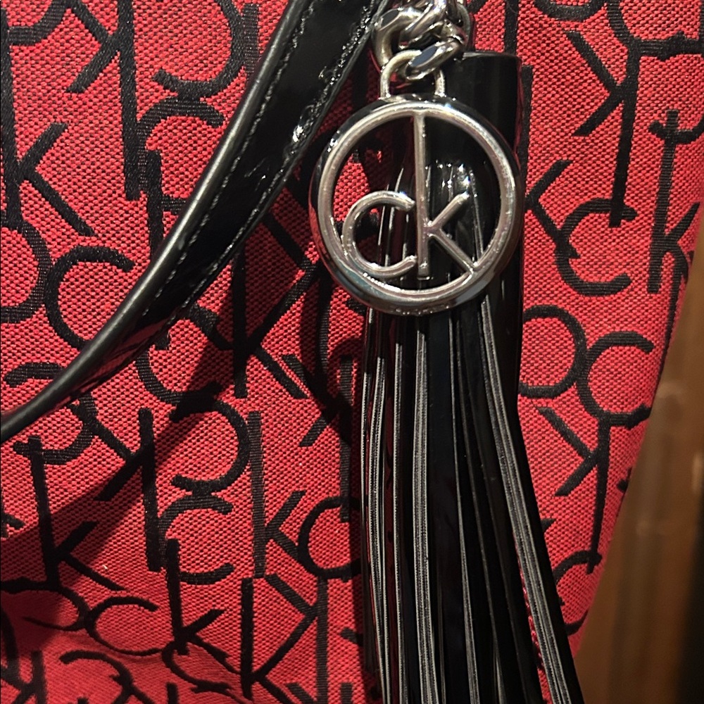Calvin Klein Red and Black Logo Shoulder Bag - Picture 3 of 9